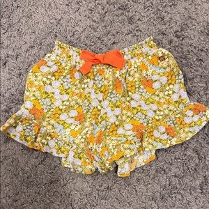 Floral Ruffle Shorts with Orange Bow